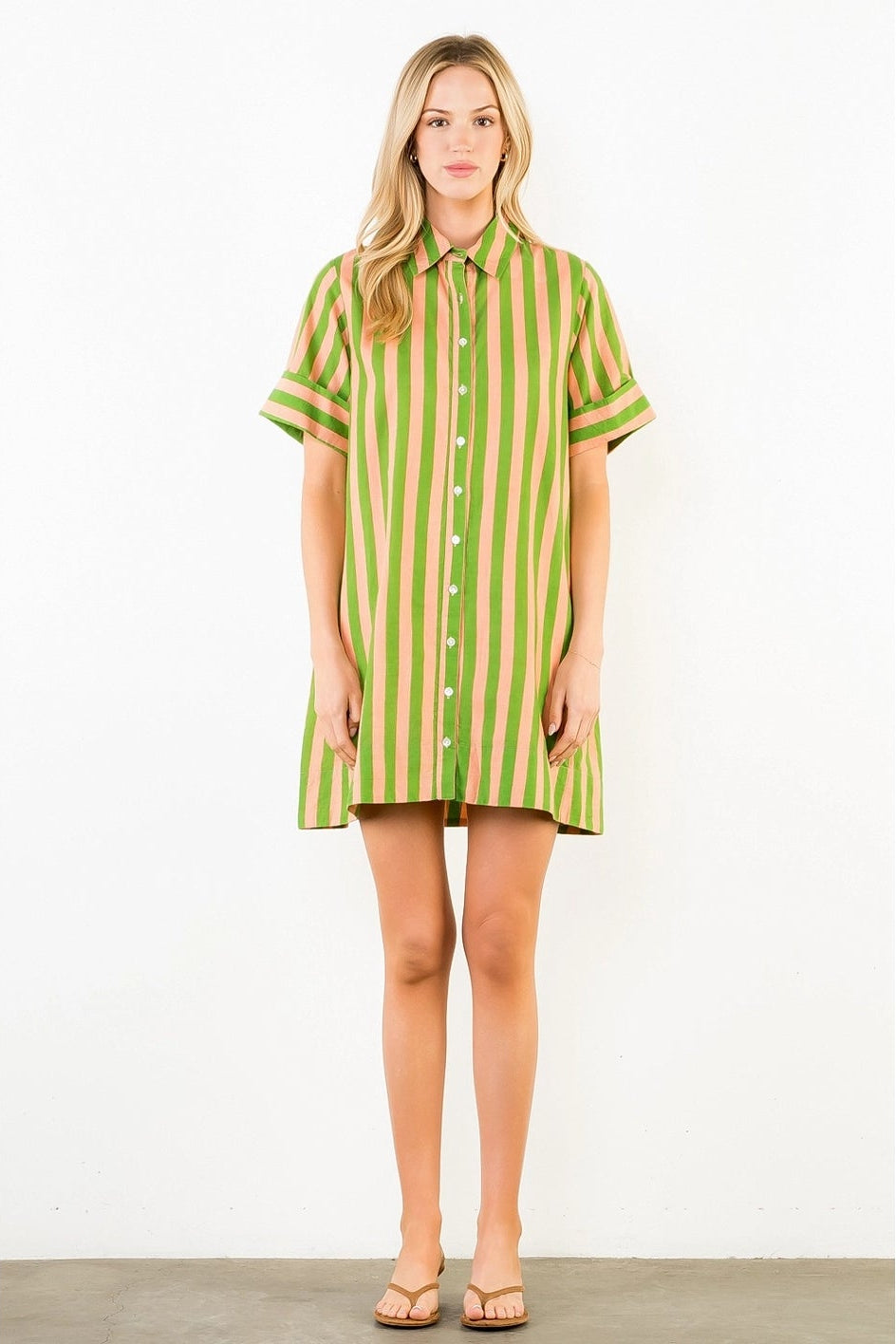 THML Green Stripe Cotton Shirt Dress