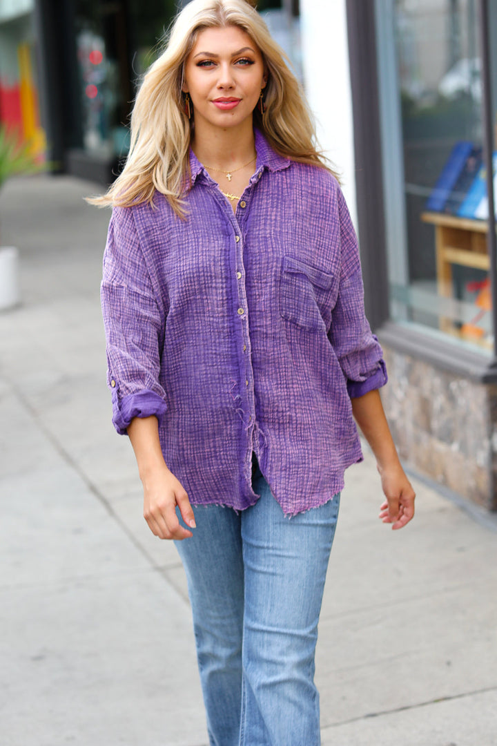 Violet Gauze Button Down Shirt