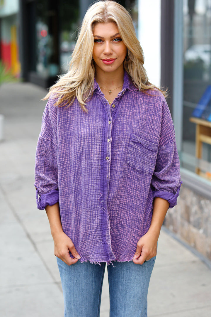 Violet Gauze Button Down Shirt