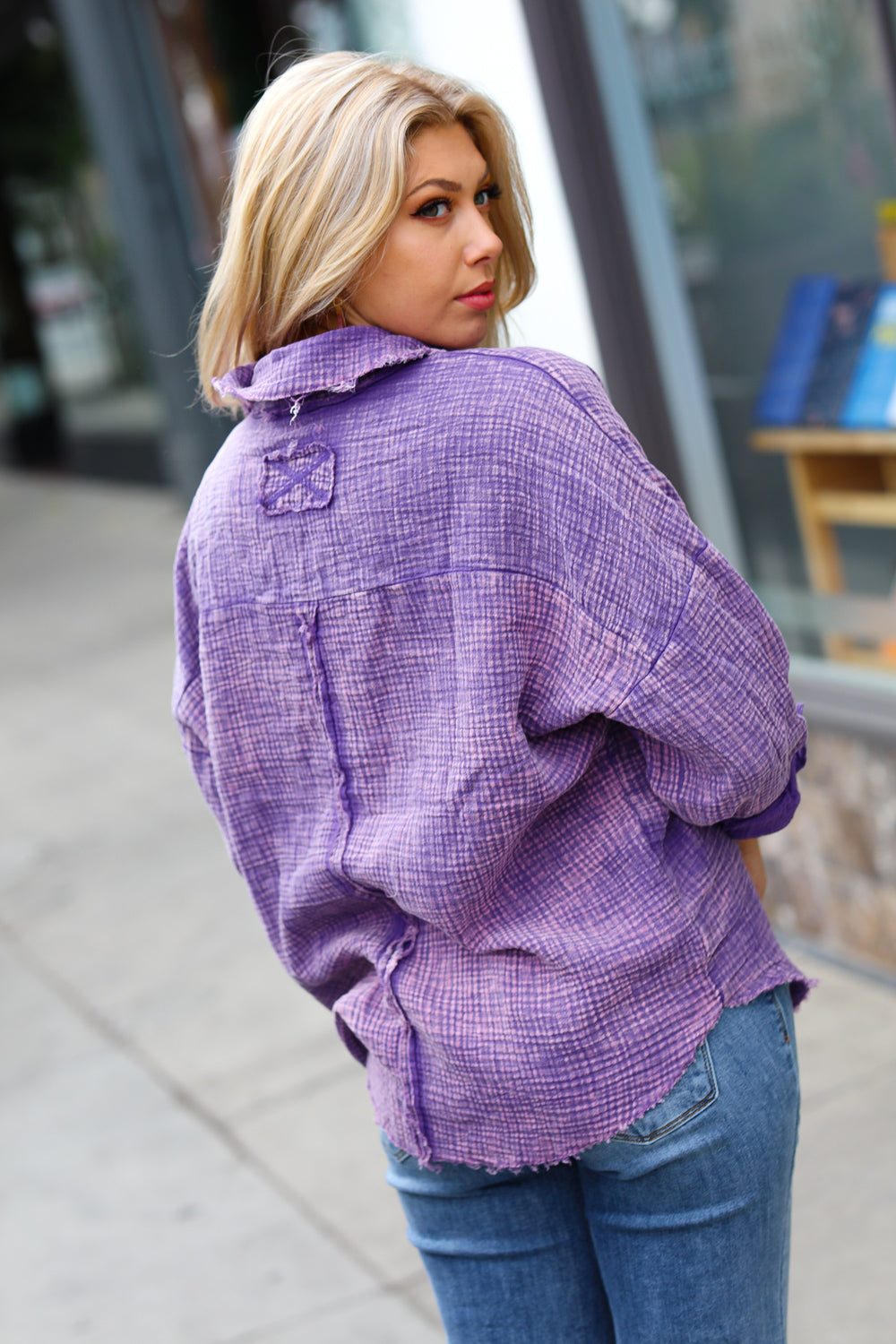 Violet Gauze Button Down Shirt