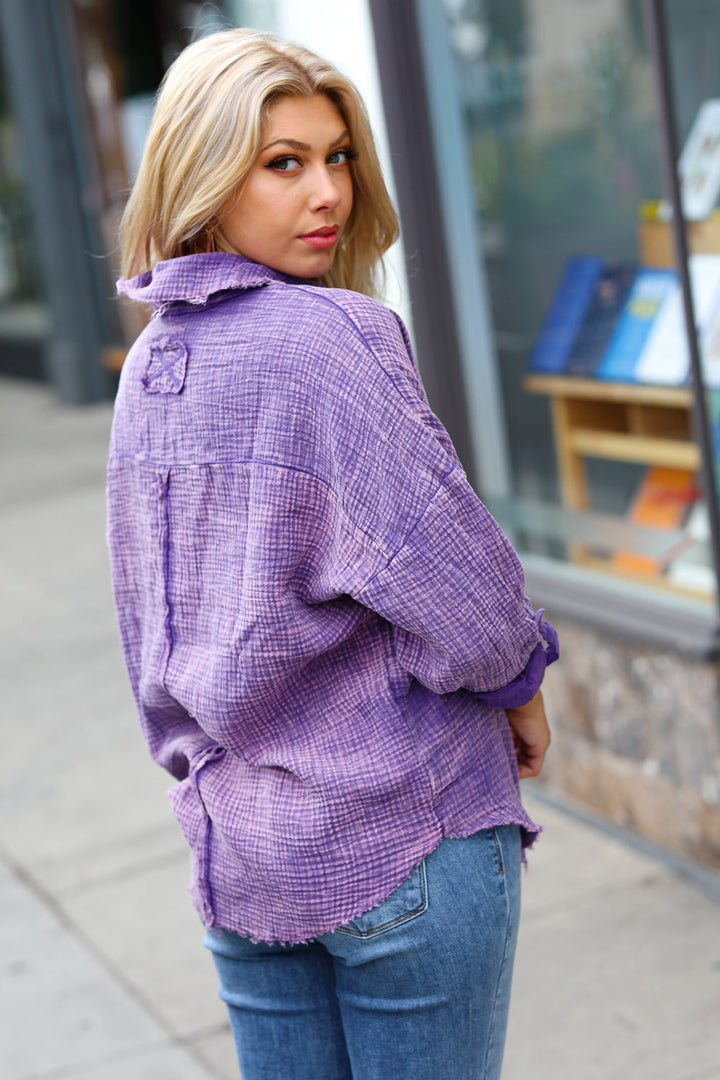 Violet Gauze Button Down Shirt