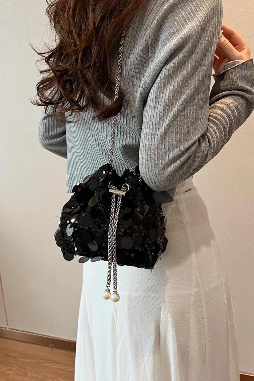 Festive Drawstring Sequin Crossbody Bag