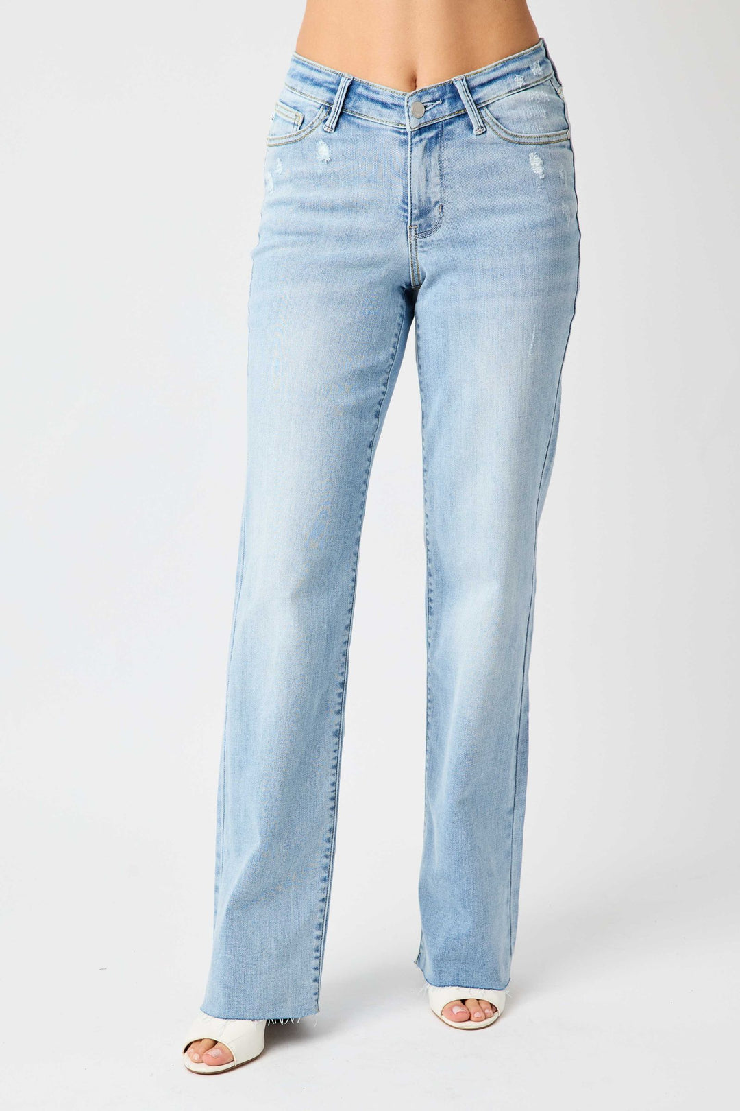 Judy Blue: Everyday High Rise Wide Leg Boot Cut Distressed Jeans