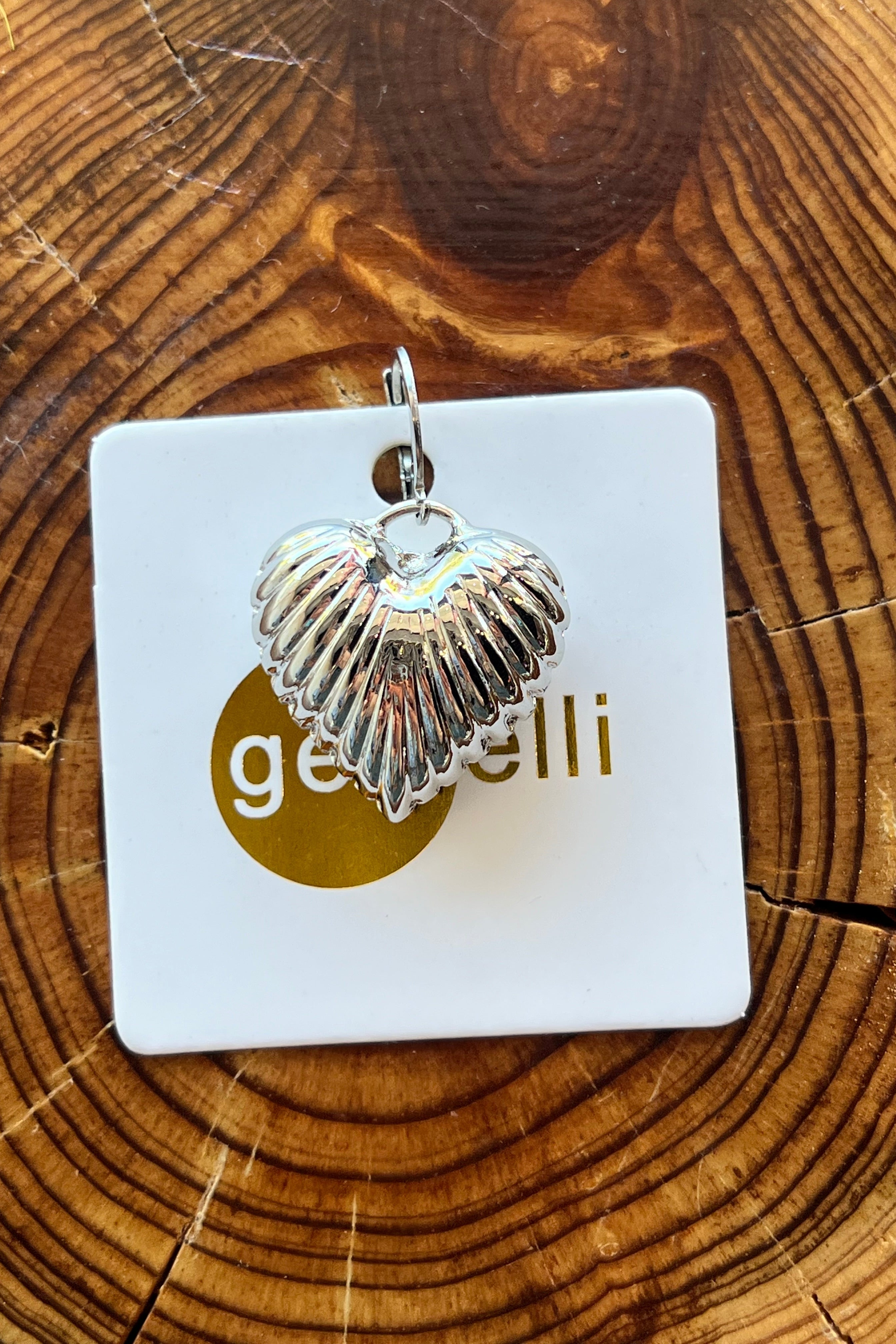 Scallop Heart Charm Silver