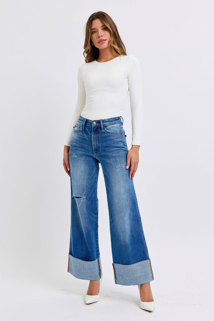 Judy Blue | Distressed High Waist Wide Leg Jeans