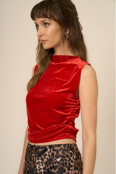 On Repeat Ruched Side Velvet Tank Top