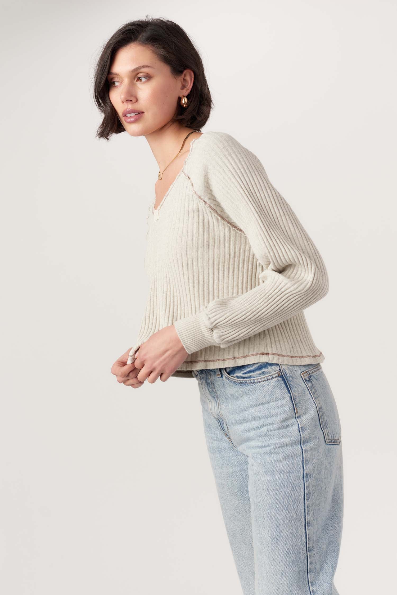 Homebody V-Neck Rib Long Sleeve