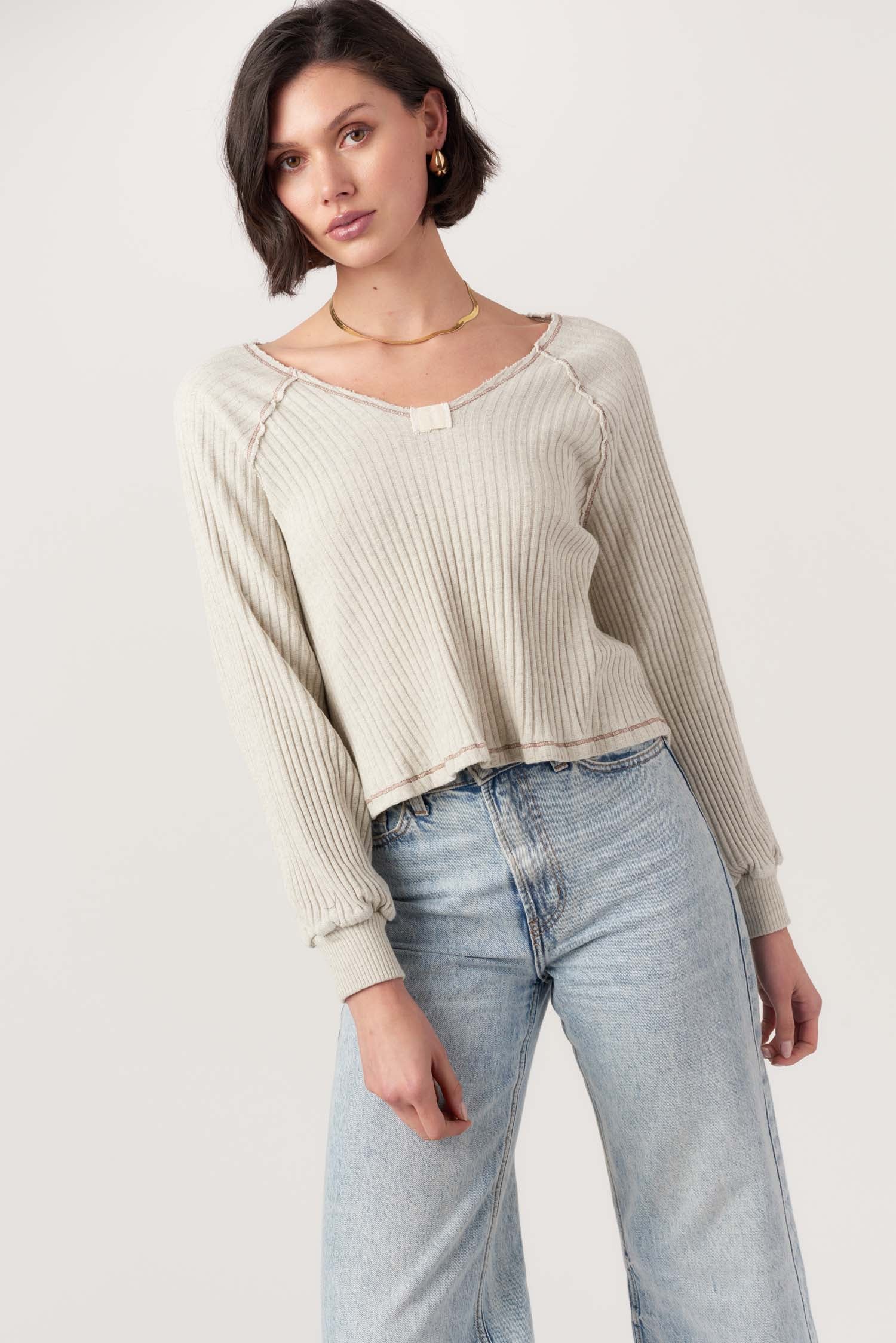Homebody V-Neck Rib Long Sleeve