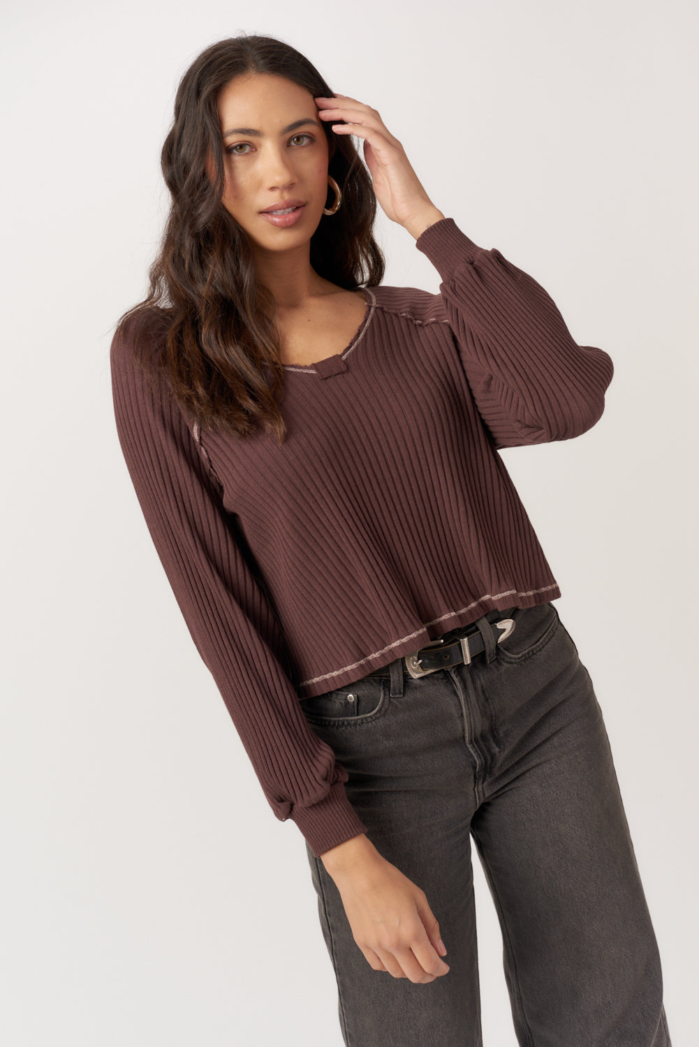 Homebody V-Neck Rib Long Sleeve