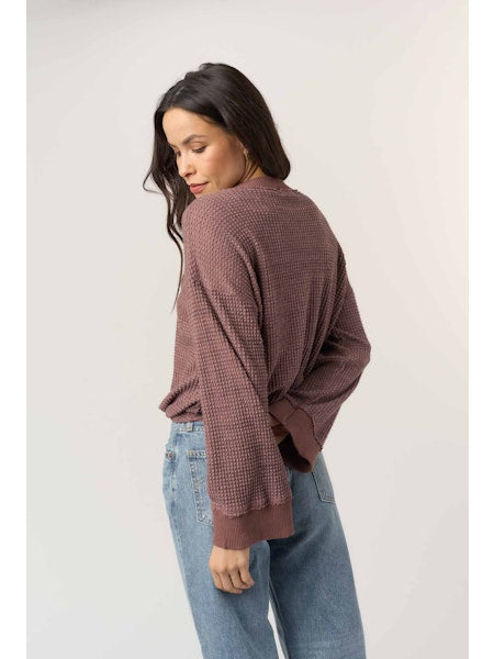Justina Brushed Thermal V-Neck Pullover