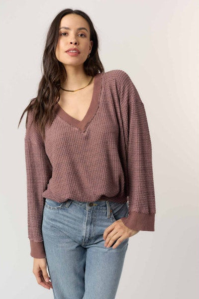 Justina Brushed Thermal V-Neck Pullover