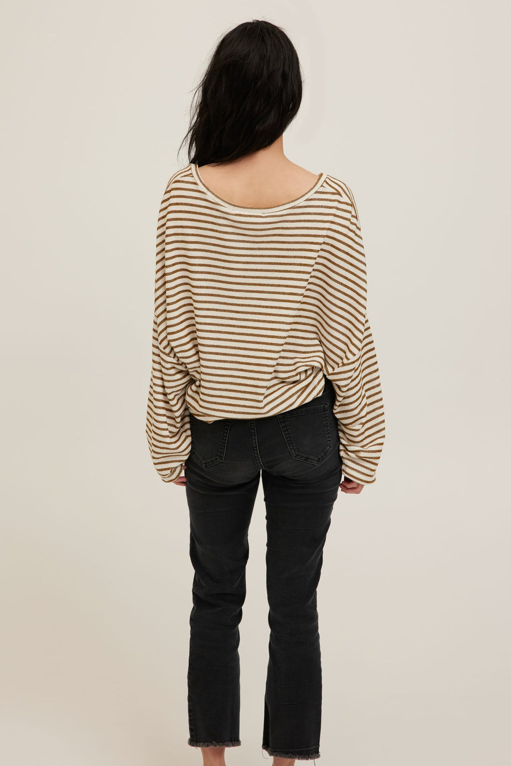Ren Textured Stripe V-Neck Long Sleeve | Natural Spice