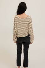 Ren Textured Stripe V-Neck Long Sleeve | Natural Spice