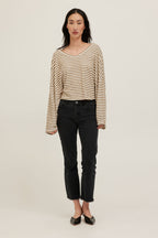 Ren Textured Stripe V-Neck Long Sleeve | Natural Spice