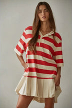 Varsity Red Stripe Pleated Mini Dress