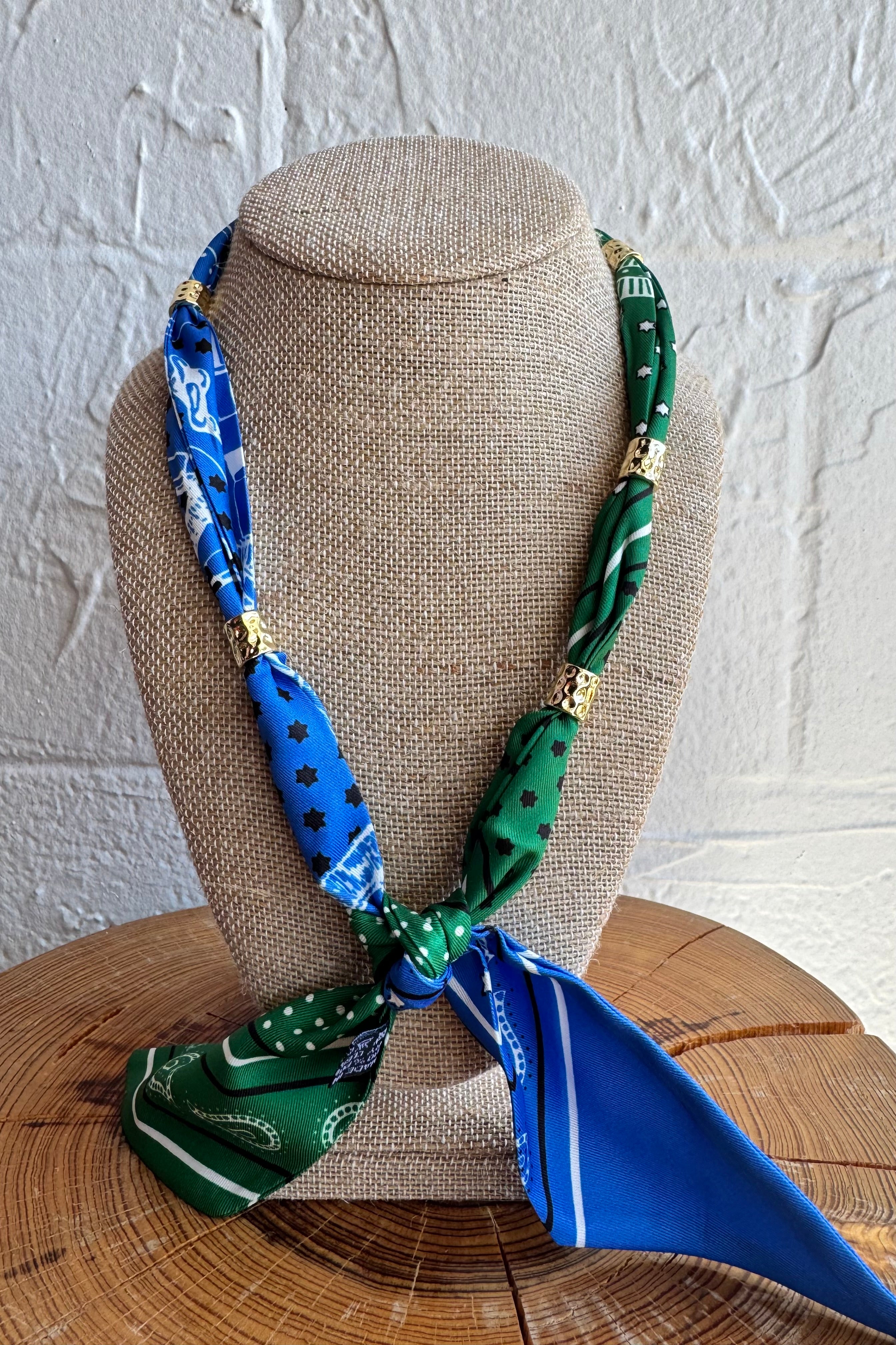 Bandana Scarf Necklace - Green & Blue