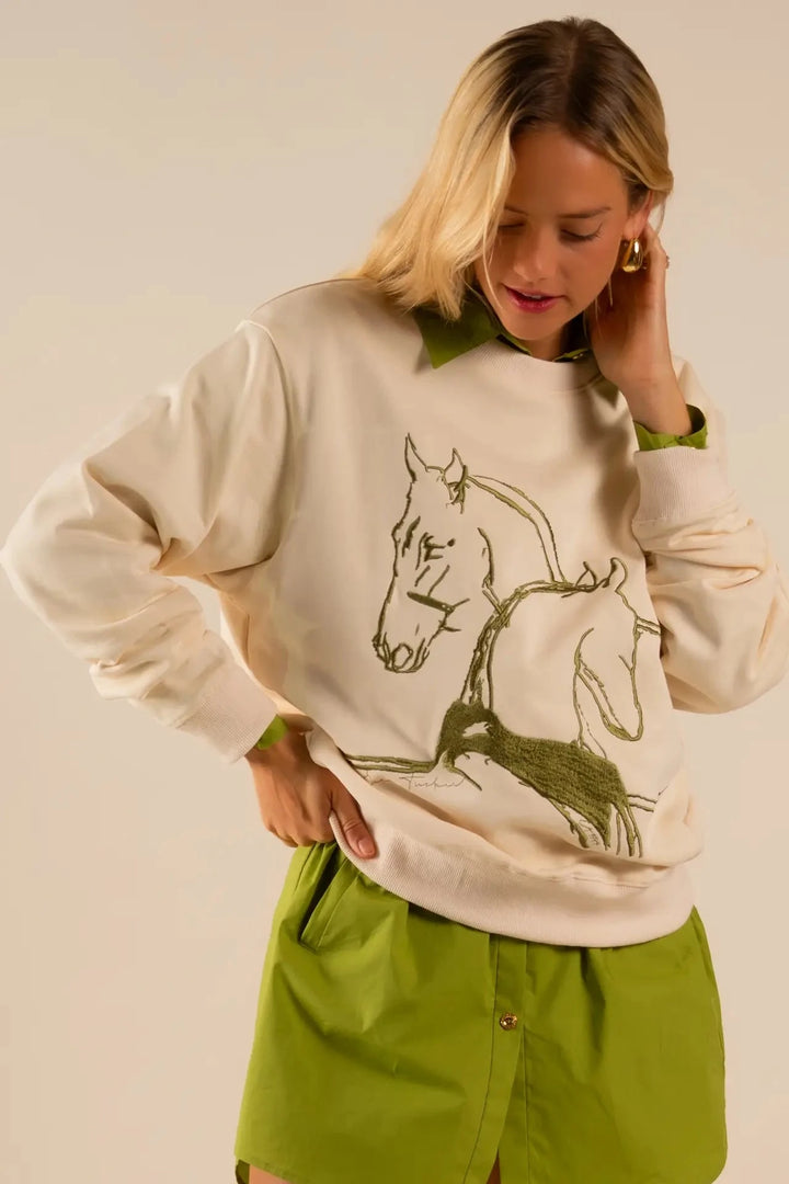 CARE TUCKER: Horses Embrace Classic Embroidered Sweatshirt