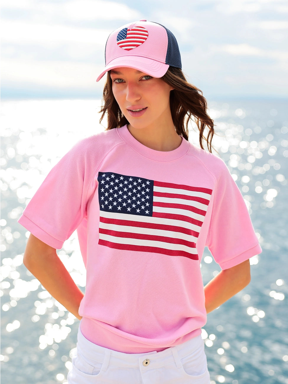 Pink Americana Short Sleeve Sweatshirt Top
