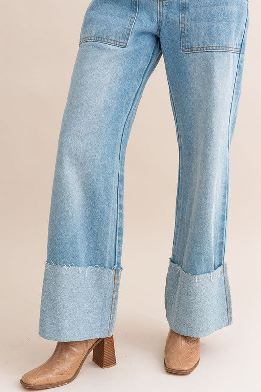 Next Step High-Waisted Wide Leg Cuffed Jeans