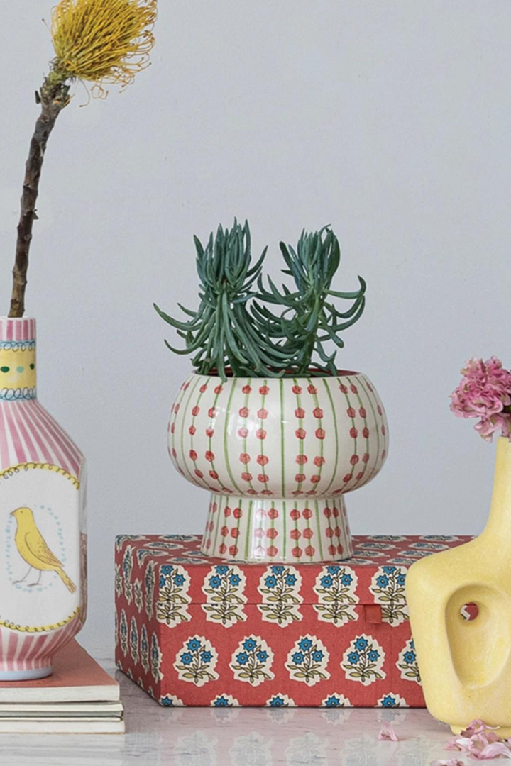 Charming Hand-Painted Stoneware Planter
