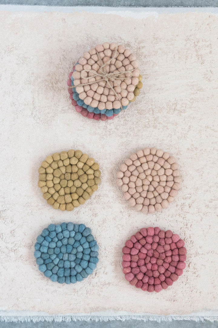 Handmade Wool Felt Ball Coasters