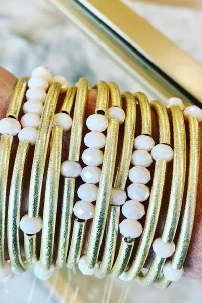 Brush Gold Tube Bracelet - Set of 2