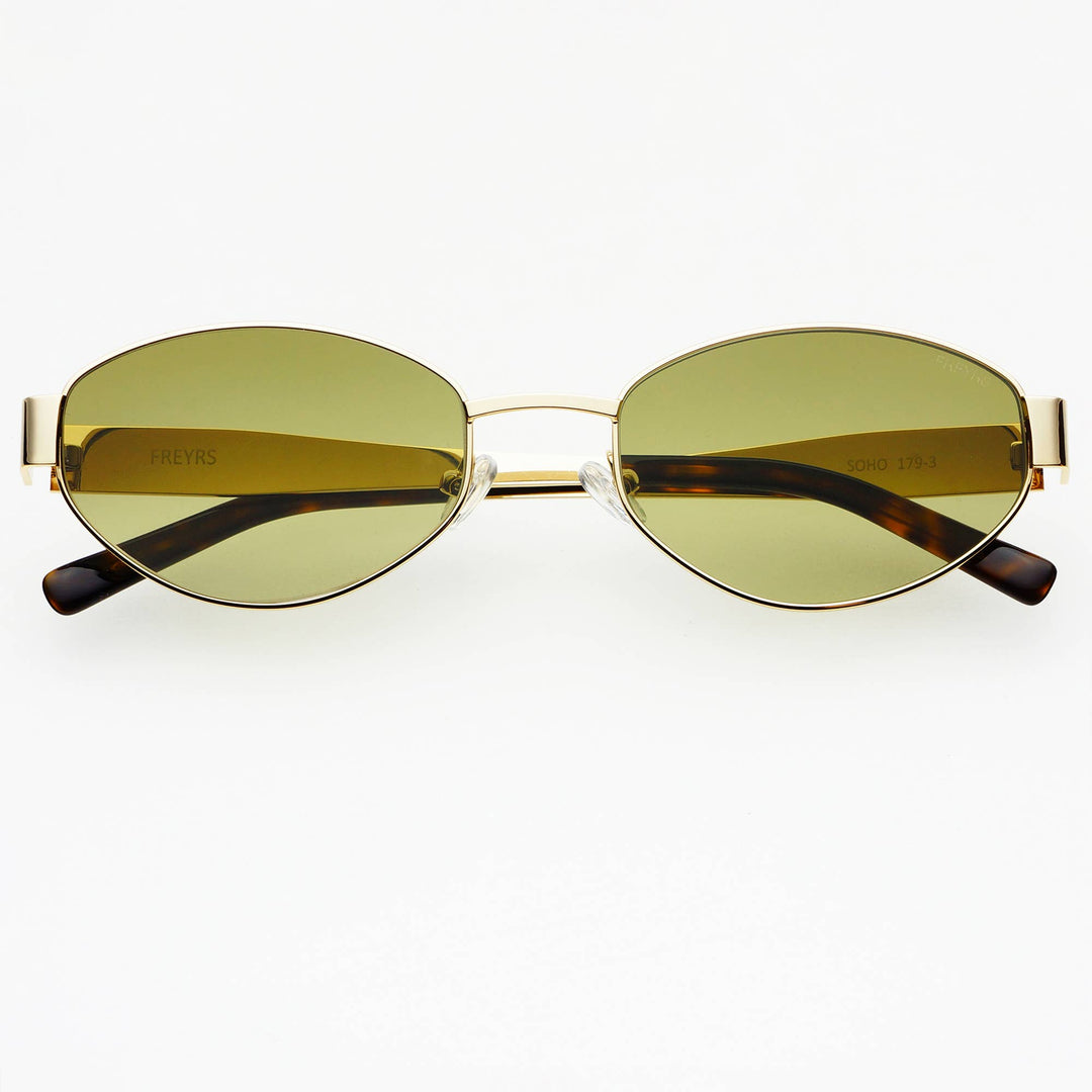 FREYRS Soho Oval Sunglasses Gold / Green