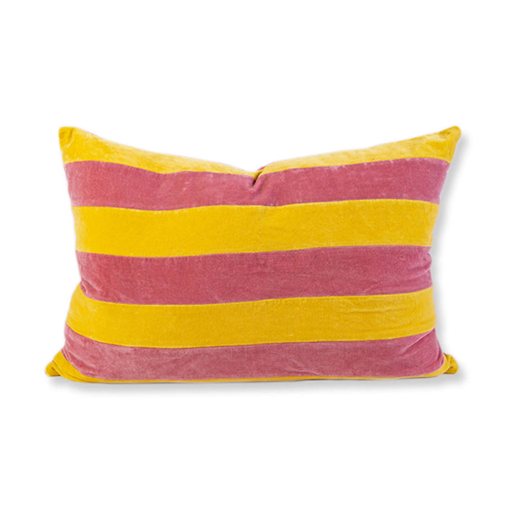 Striped Velvet Lumbar Pillow - Yellow + Light Pink