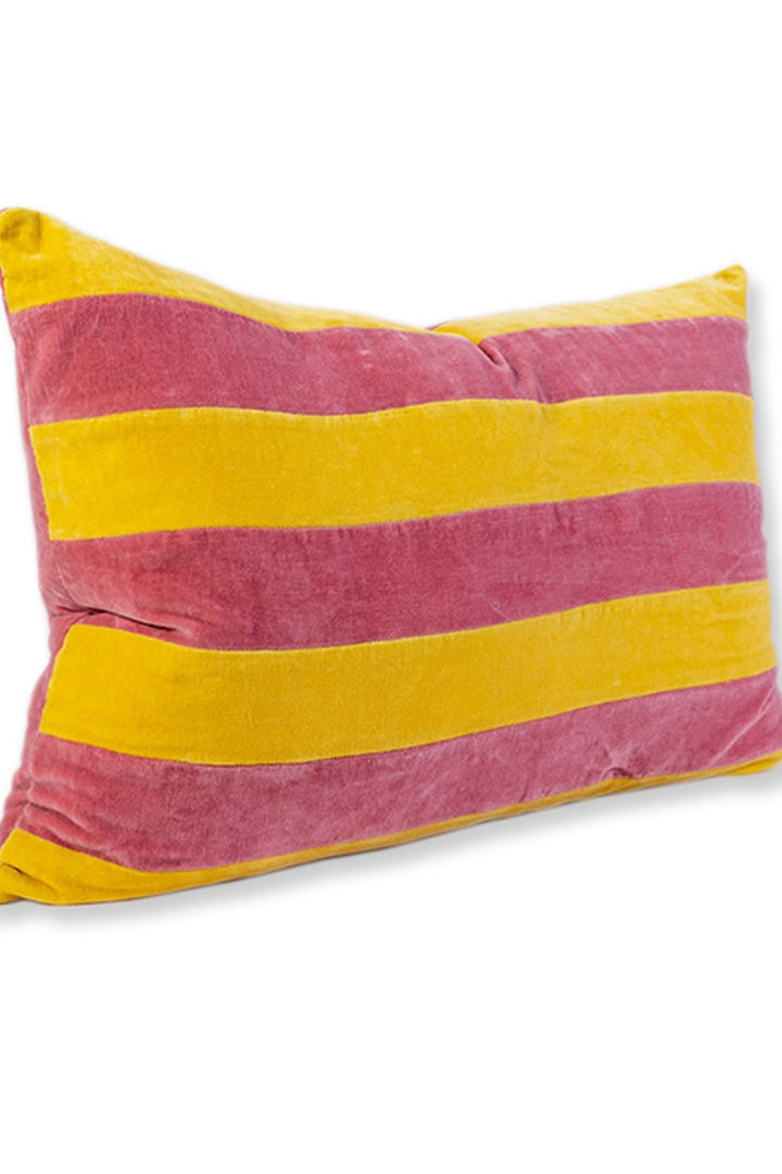 Striped Velvet Lumbar Pillow - Yellow + Light Pink