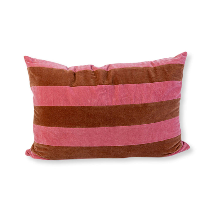 Striped Velvet Lumbar Pillow - Light Pink + Rust