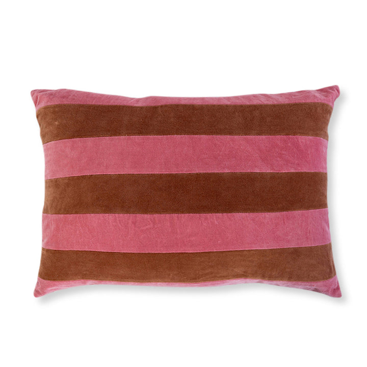 Striped Velvet Lumbar Pillow - Light Pink + Rust