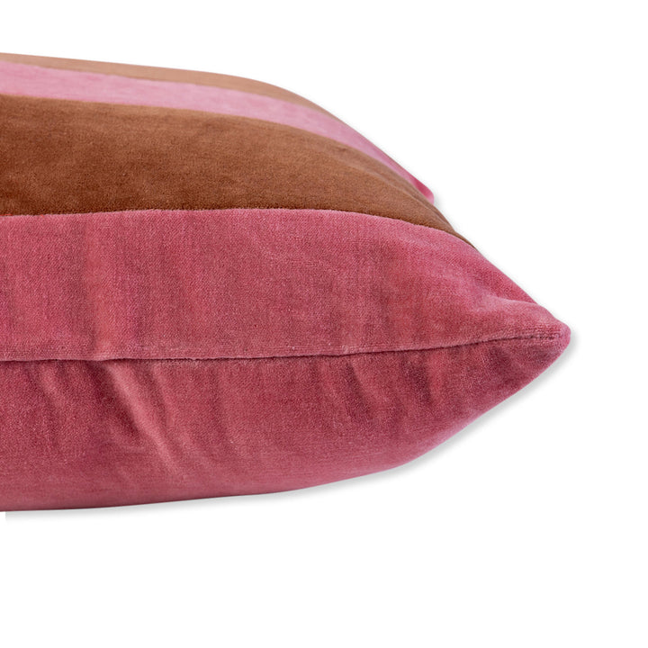 Striped Velvet Lumbar Pillow - Light Pink + Rust