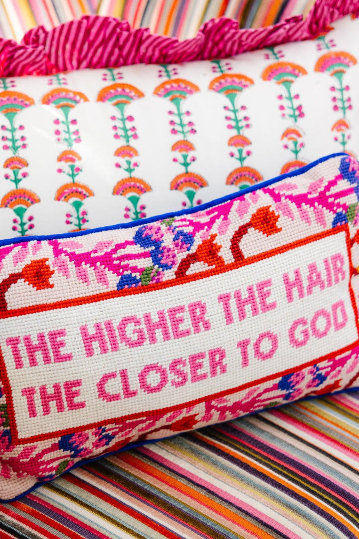 Higher The Hair Needlepoint Pillow