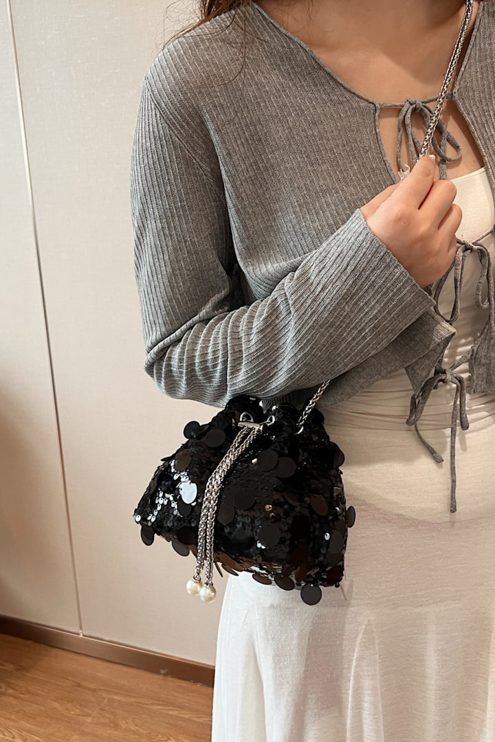 Festive Drawstring Sequin Crossbody Bag