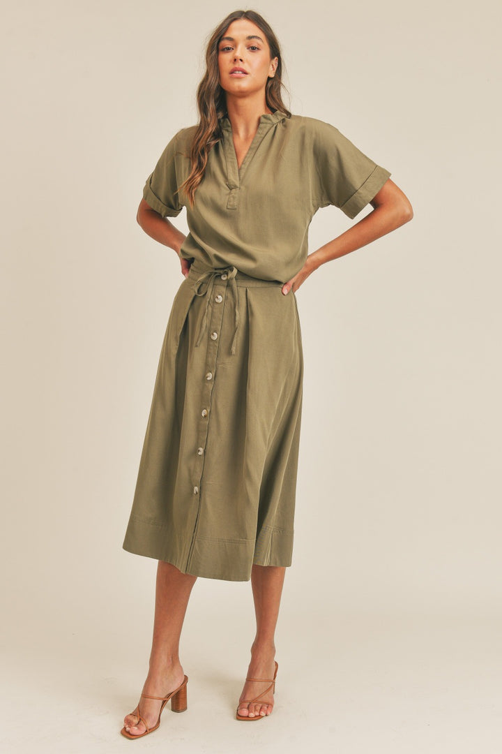 Golden Olive Top + Midi Skirt Set