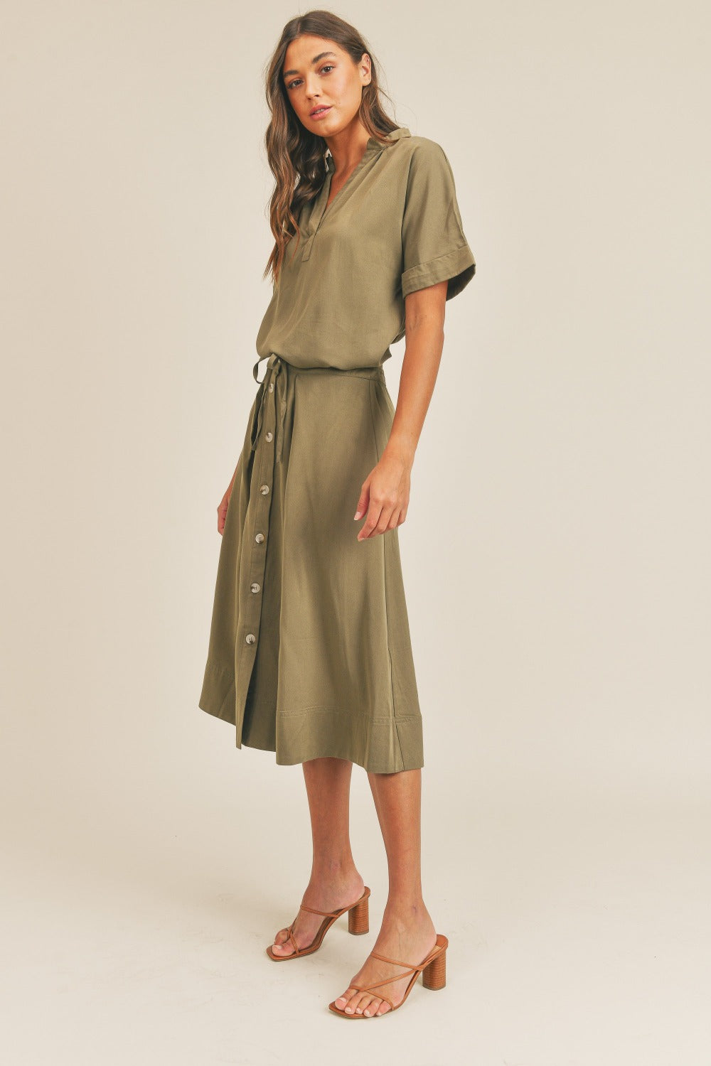 Golden Olive Top + Midi Skirt Set