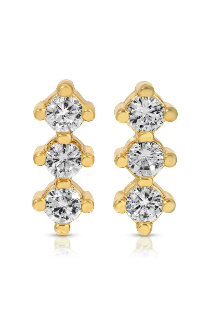 Triple Cz Bar Stud Earrings