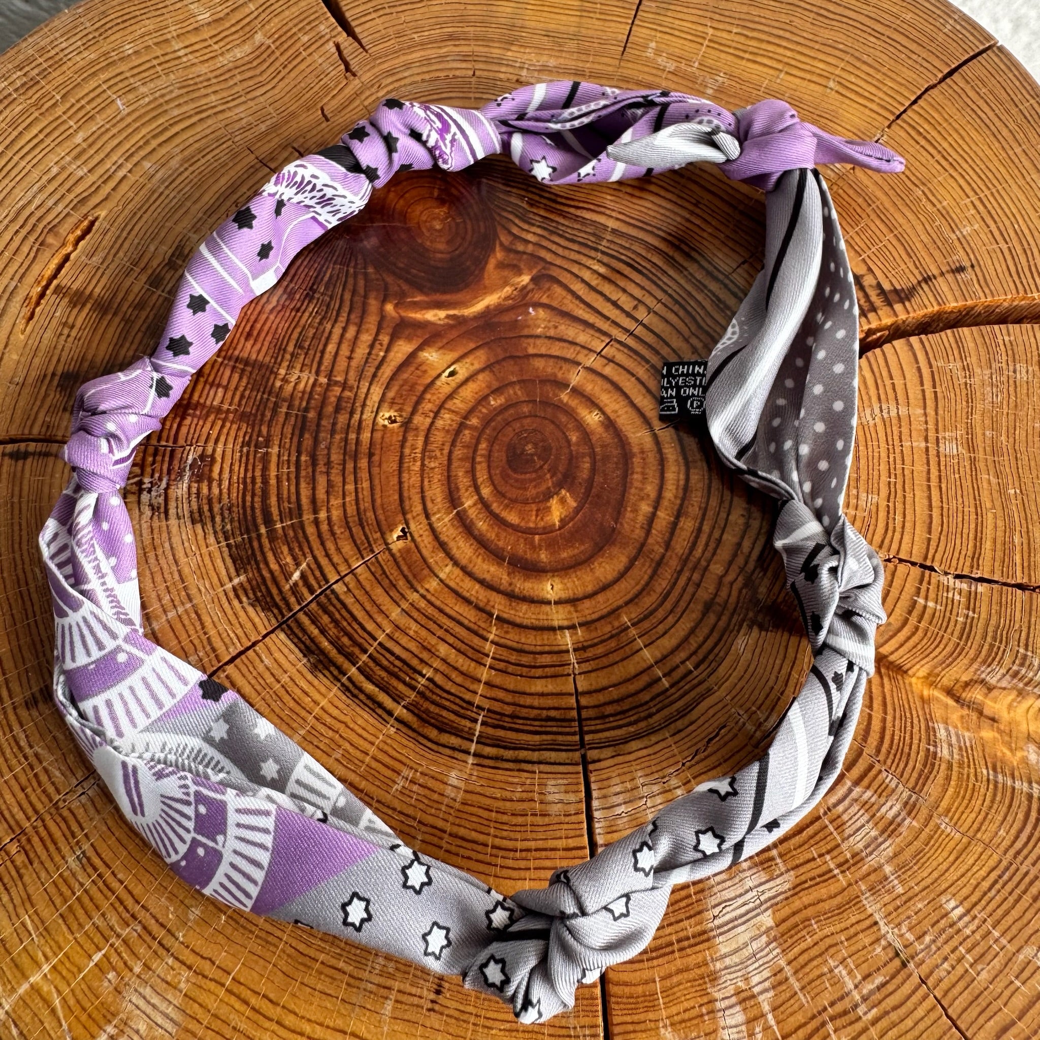 Knotted Bandana Scarf Necklace - Purple & Grey