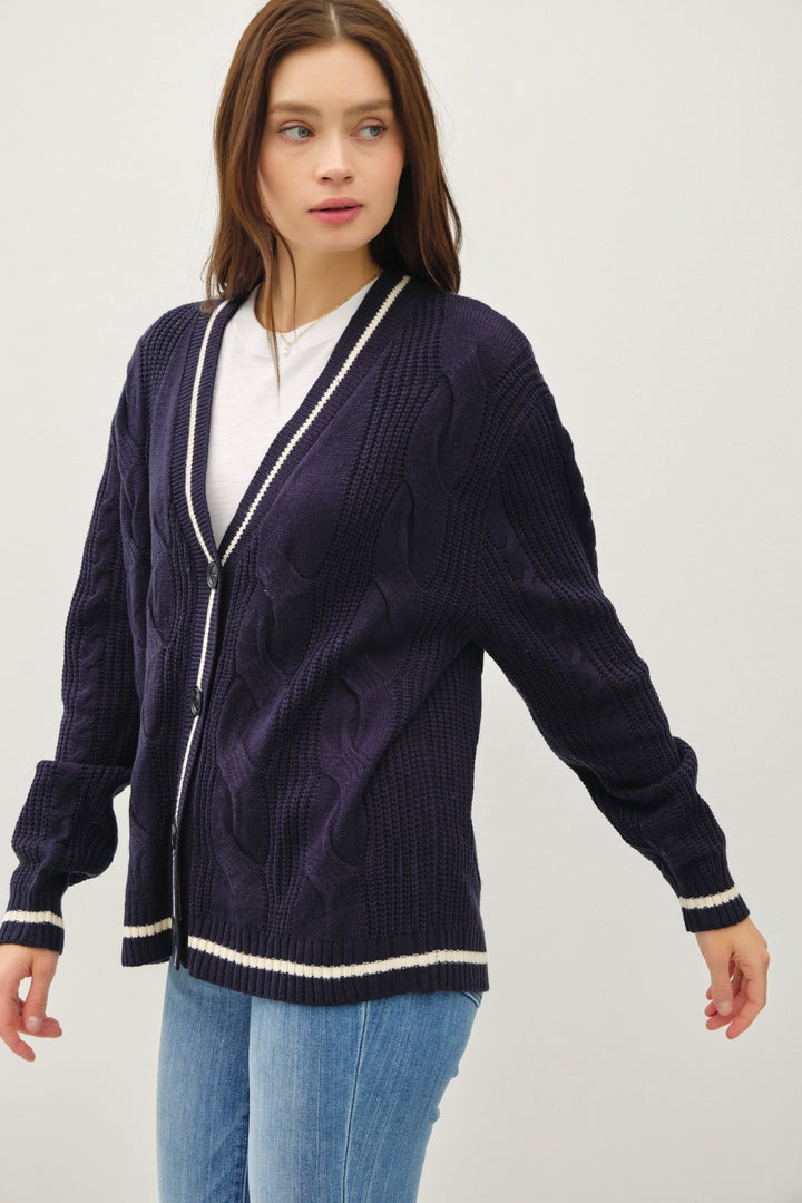 Camden Cable-Knit V-Neck Cardigan