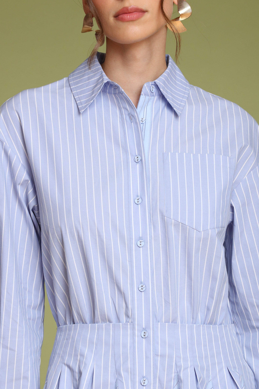 Avec Les Filles | Striped Cotton Mini Shirt Dress