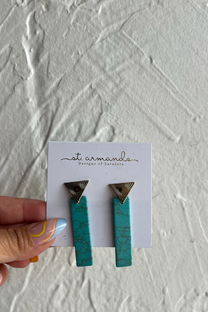 Turquoise & Gold Triangle Statement Earrings