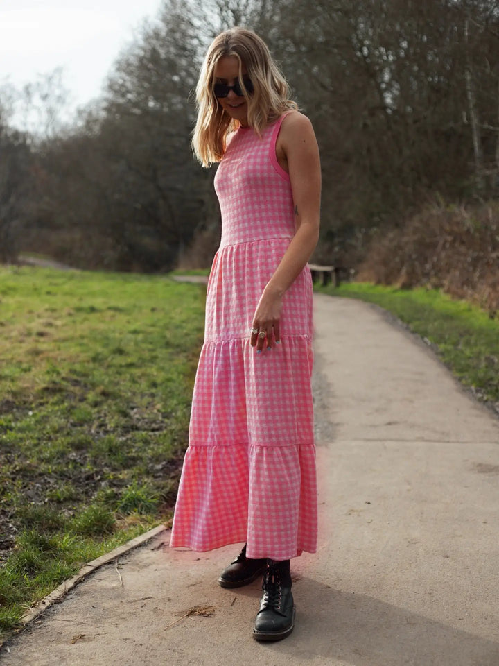 Paula Gingham Knitted Midi Dress