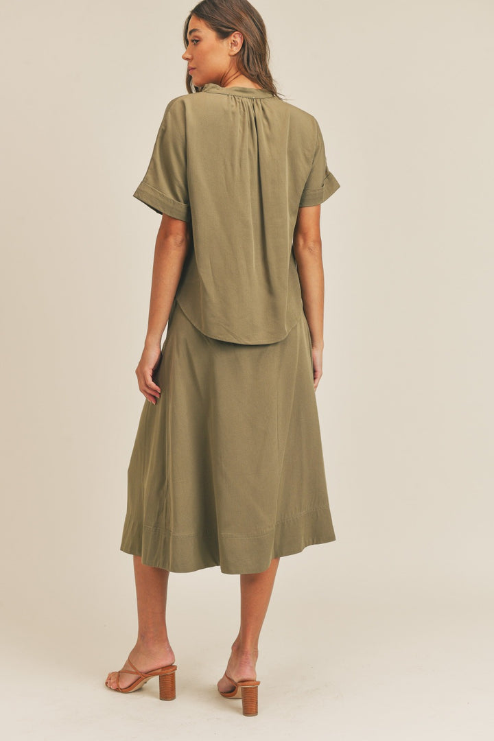 Golden Olive Top + Midi Skirt Set