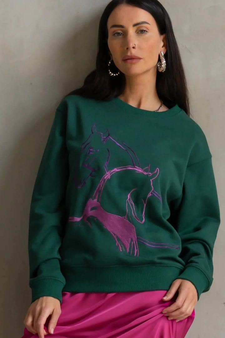 CARE TUCKER: Horses Embrace Classic Embroidered Sweatshirt