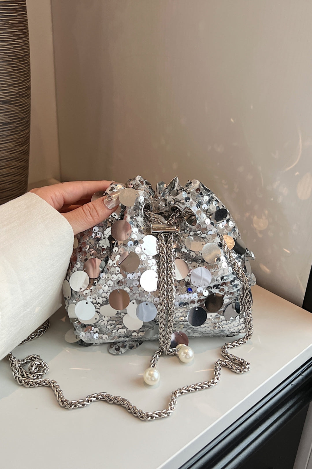 Festive Drawstring Sequin Crossbody Bag