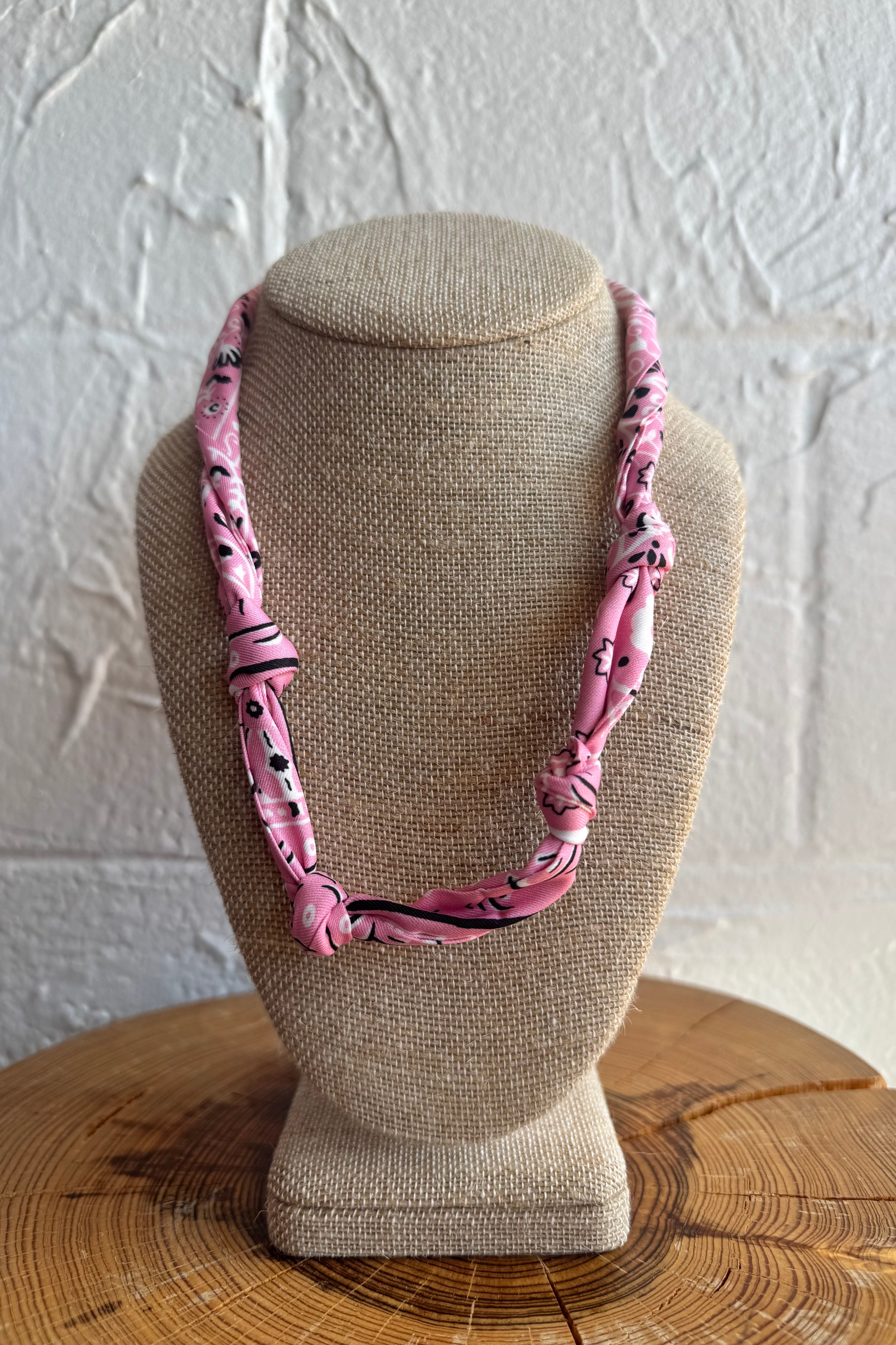 Knotted Bandana Scarf Necklace - Pink