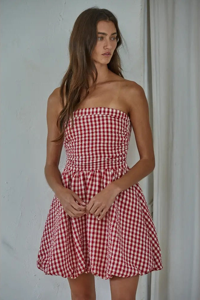 Red Gingham Bubble Mini Dress | Game Day Dres