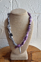 Knotted Bandana Scarf Necklace - Purple & Grey