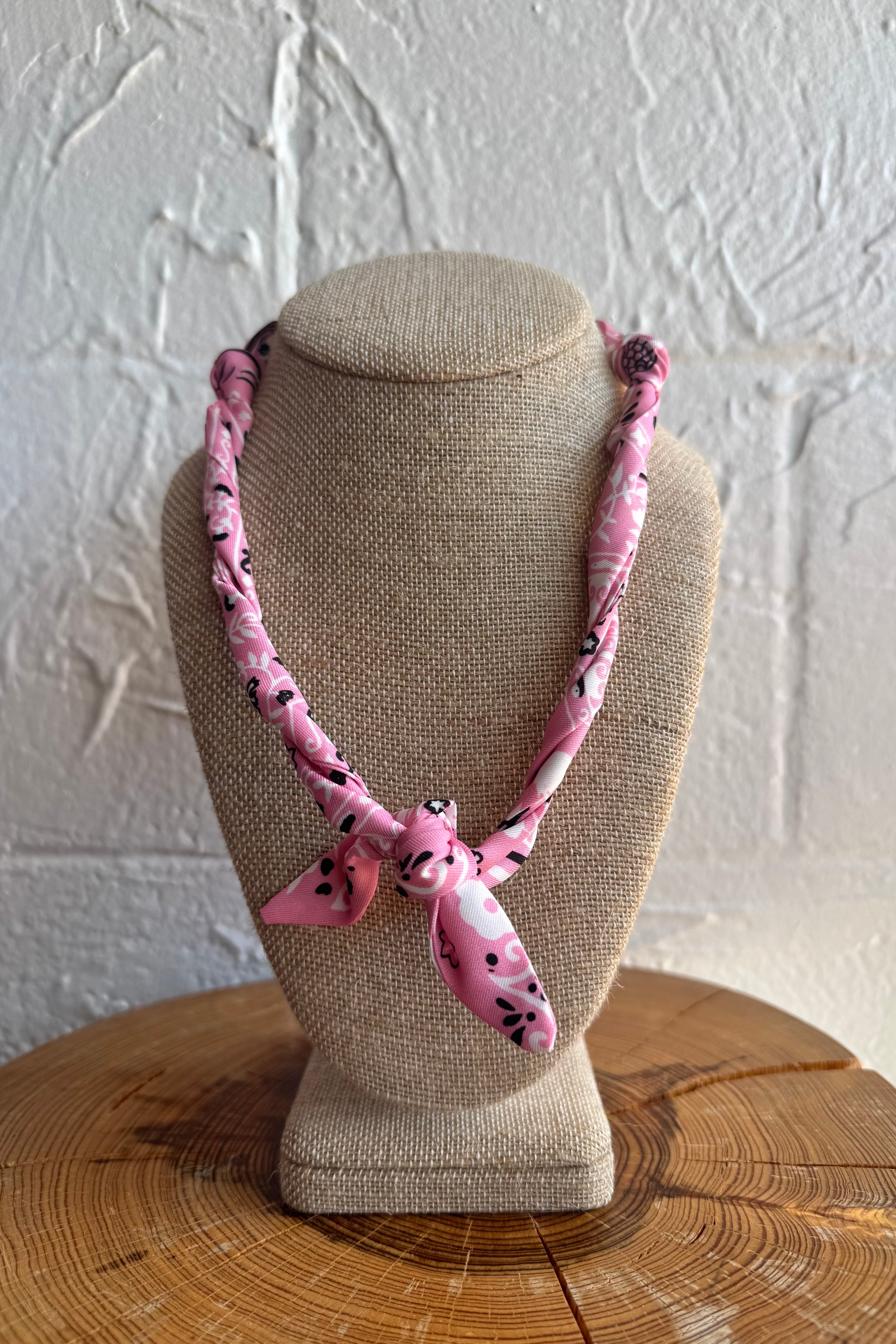 Knotted Bandana Scarf Necklace - Pink