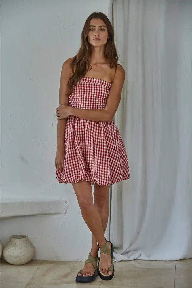 Cherry Check Red Mini Dress